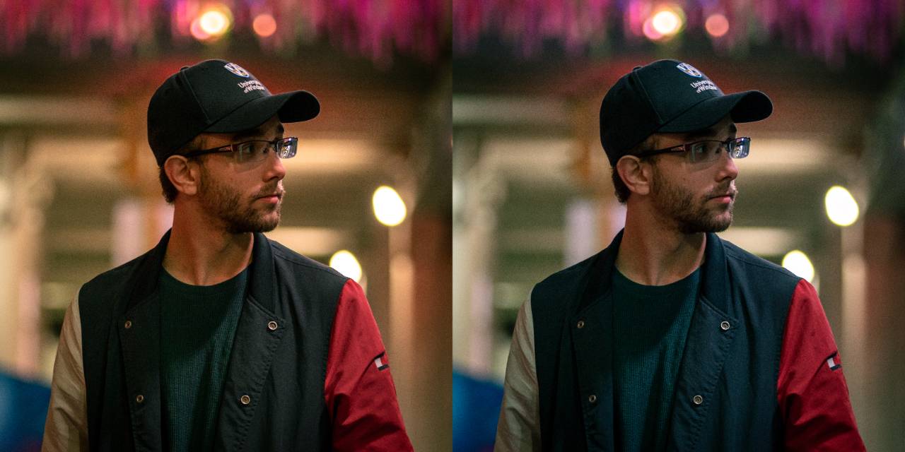 Split image of a male. The left image looks warmer than the right image.